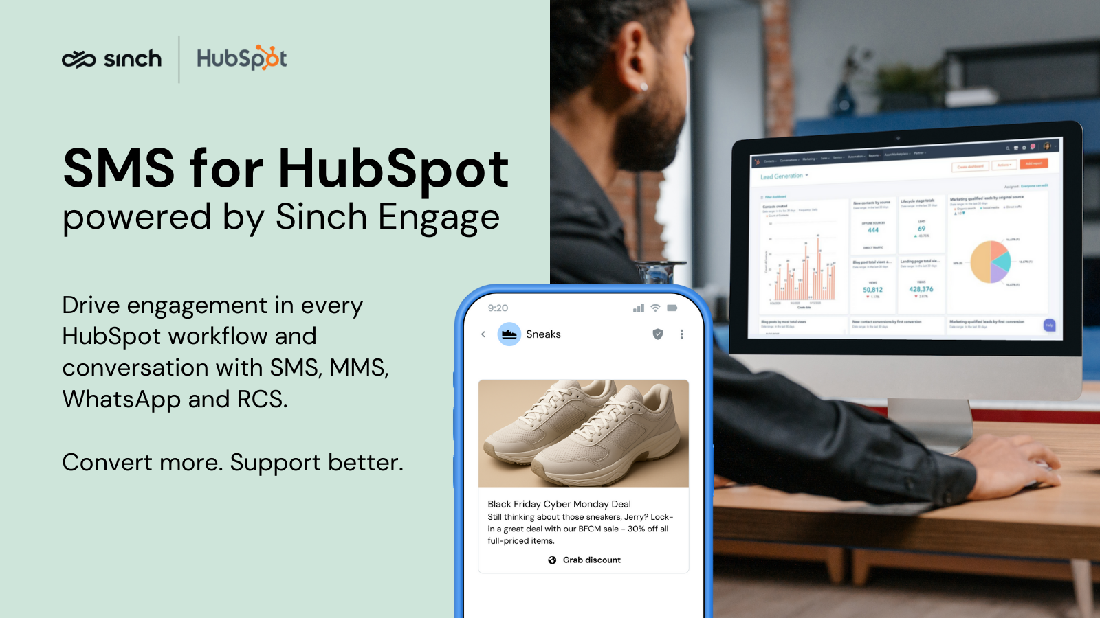 SMS, MMS, WhatsApp, and RCS driving engagement in HubSpot workflows.