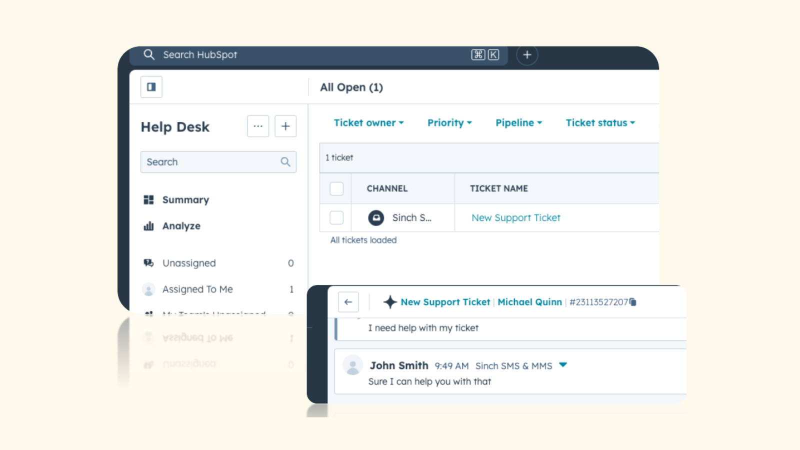 Messaging support via  Help Desk and Service Hub