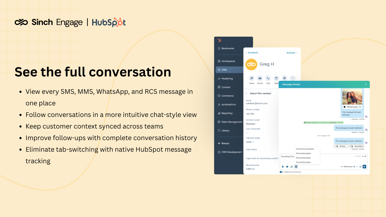 All messages in one HubSpot contact view.