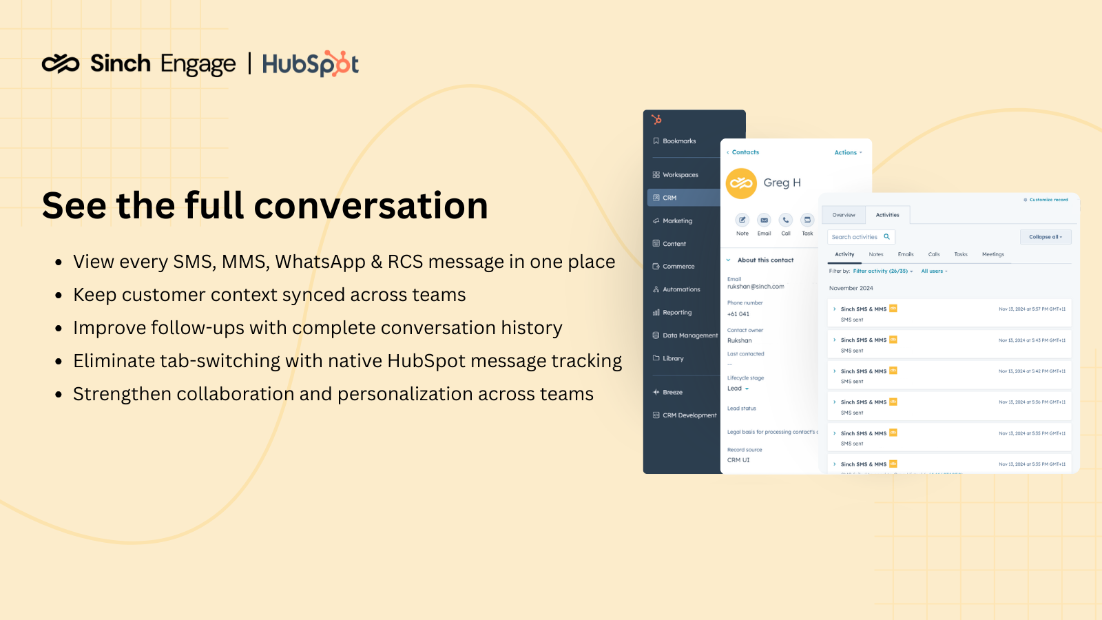 All messages in one HubSpot contact view.