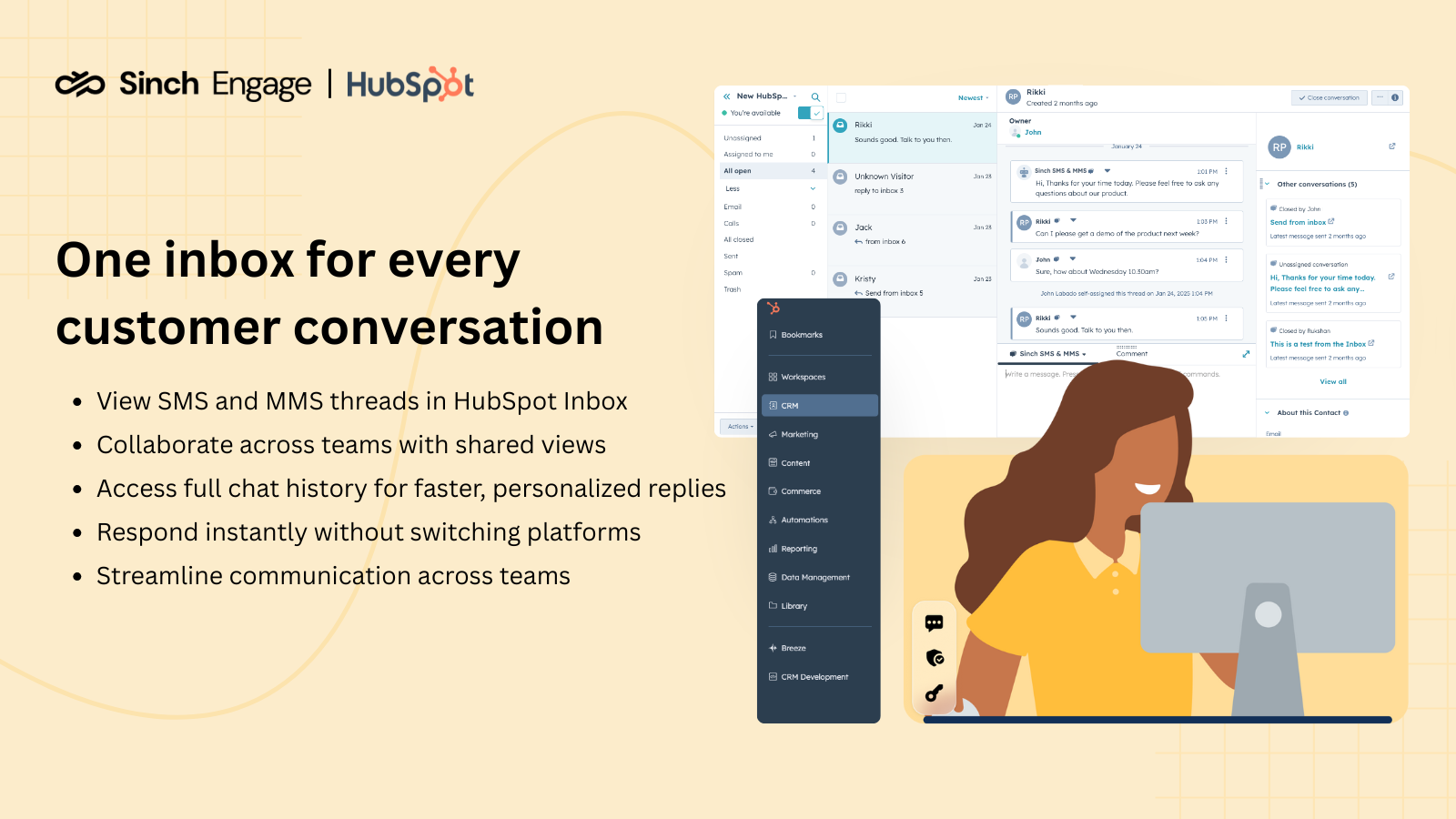 Centralized conversations in HubSpot Inbox.